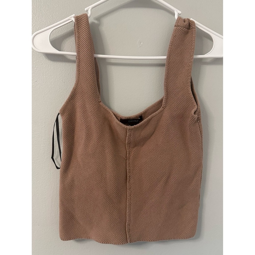 Forever 21 Mauve Brown Ribbed Knit Square Neck Seam Detail Crop Tank Top Medium